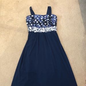 Dark blue hand sewn jeweled formal dress